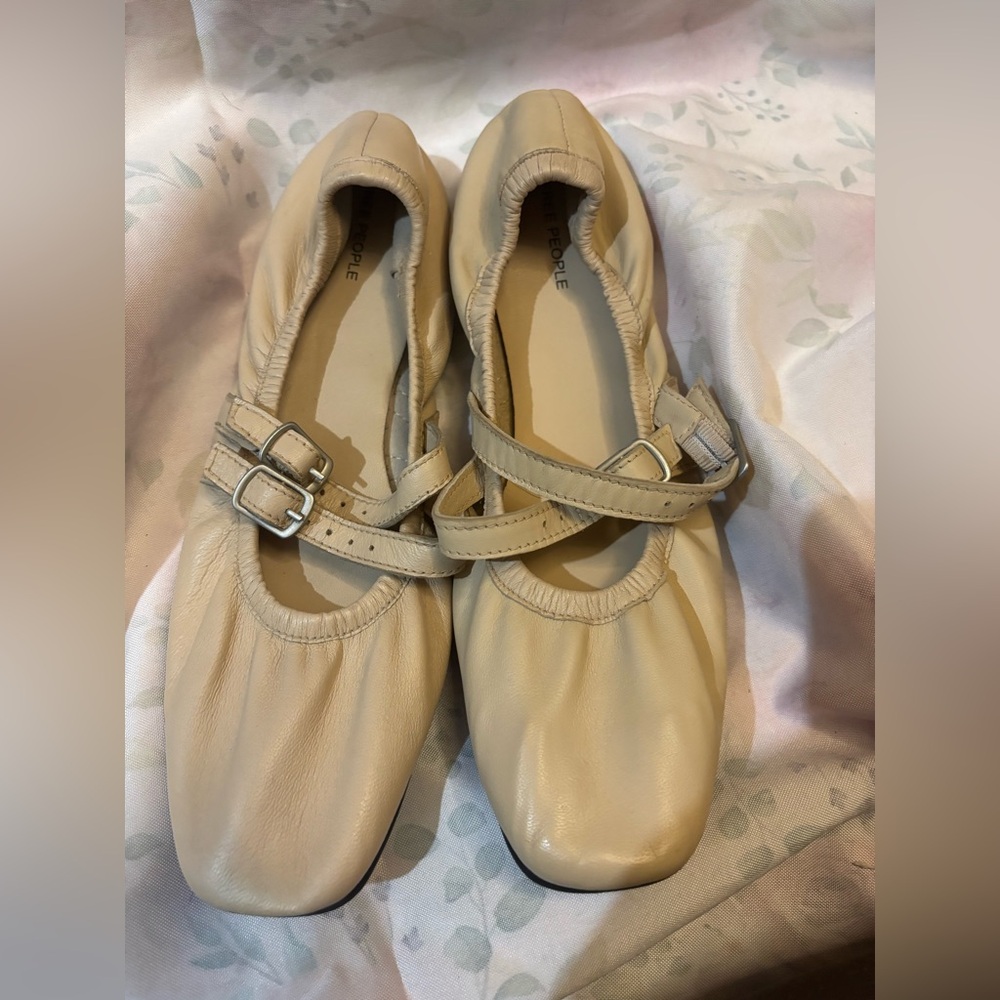 Free People Cream Flats with Buckle Detail
